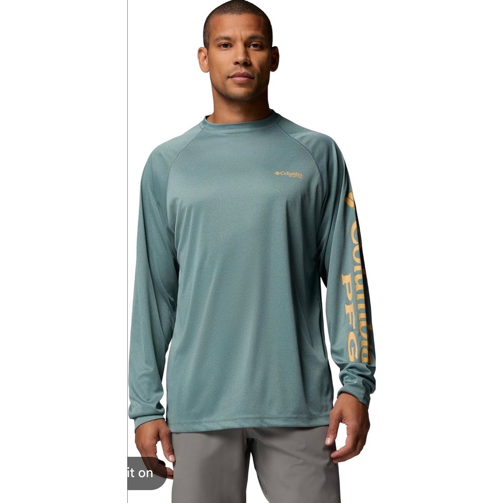 Columbia PFG Shirt Mens Small Teal Orange Long Sleeve Performance Fishing Tee